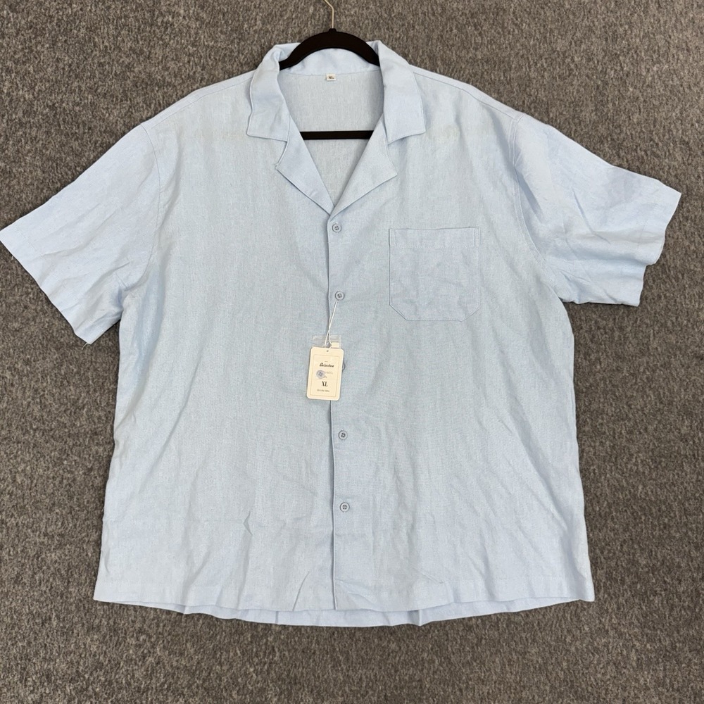 Babioboa Linen Blend Camp Collar‎ Button Shirt Blue XL NWT